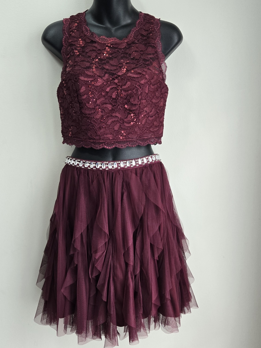 My Michelle 2 Piece Burgandy Lace Tulle Short Dress Party Homecoming Juniors 7